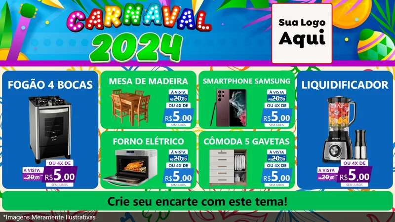 Modelo de TV para TV Horizontal com o tema Carnaval 2027 para Móveis e Eletro