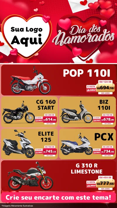 Modelo de TV para TV Vertical com o tema Dia Dos Namorados para Concessionaria de Motos