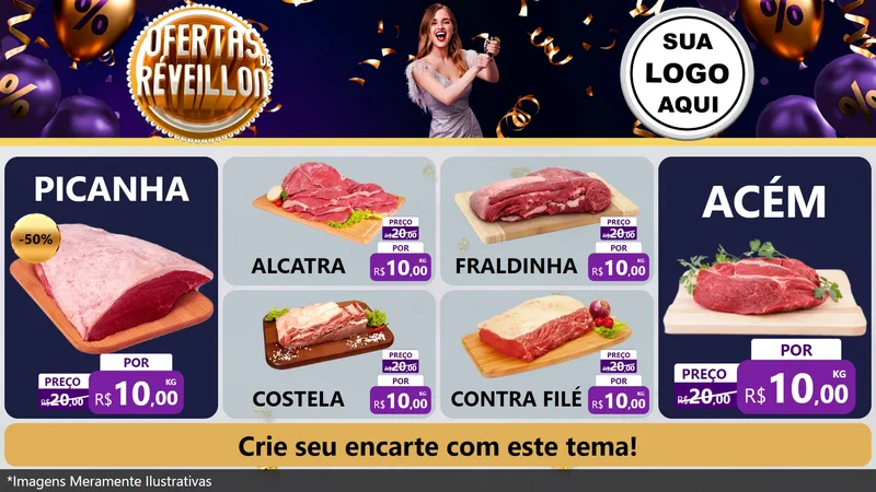 Modelo de TV para TV Horizontal com o tema Ofertas de Réveillon para Açougue