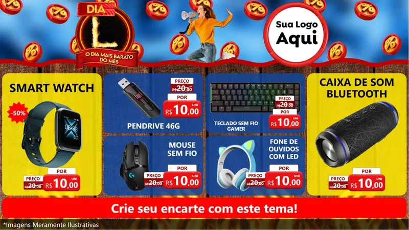 Modelo de TV para TV Horizontal com o tema Dia L - O Dia Mais Barato Do Mês para Informática