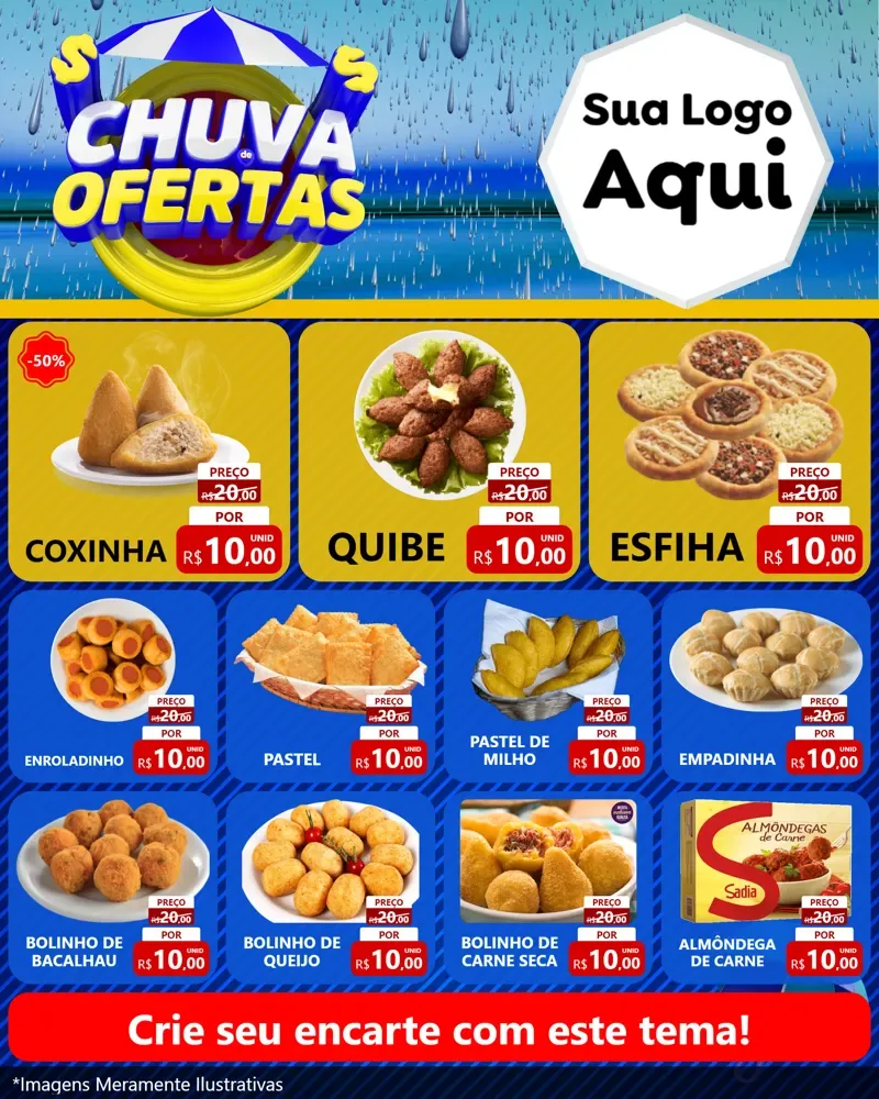 Modelo de Rede Social para Feed Instagram com o tema Chuva de Ofertas para Salgadaria