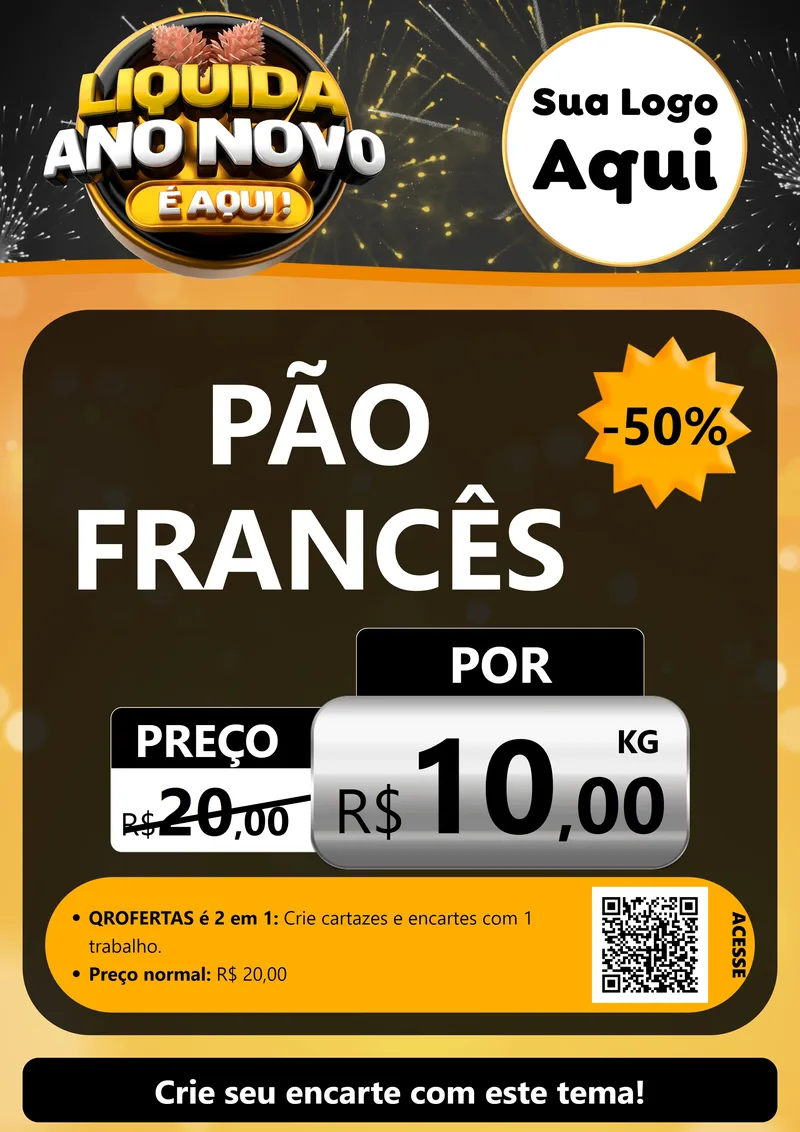 Modelo de Cartaz para Cartaz A4 Vertical com o tema Liquida Ano Novo É Aqui! para Padaria