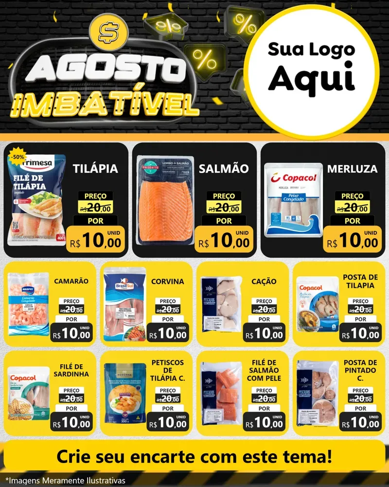 Modelo de Rede Social para Feed Instagram com o tema Agosto Imbatível para Peixaria