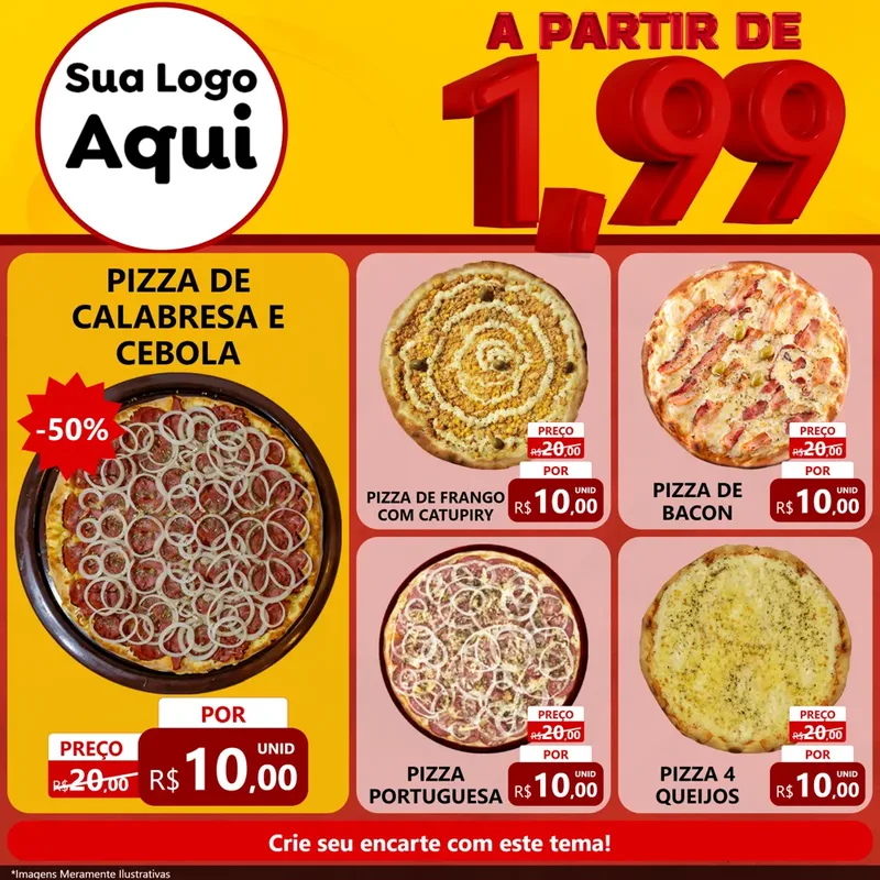 Modelo de Rede Social para Feed Facebook com o tema A Partir de Um e Noventa e Nove - 1,99 para Pizzaria