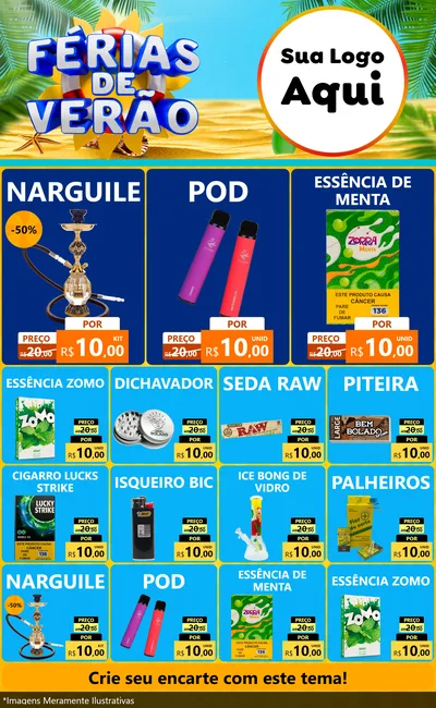 Modelo de Encarte para Encarte Grande com o tema Férias de Verão para Tabacaria