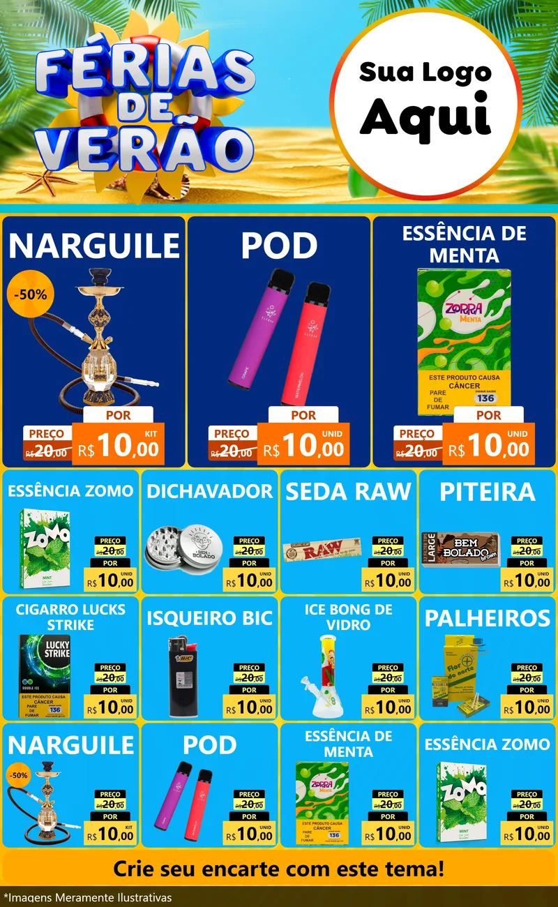 Modelo de Encarte para Encarte Grande com o tema Férias de Verão para Tabacaria
