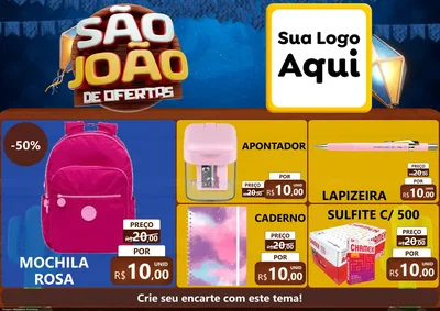 Modelo de Encarte para Encarte A4 Horizontal com o tema São João Ofertas Imbatíveis! - Junina para Papelaria