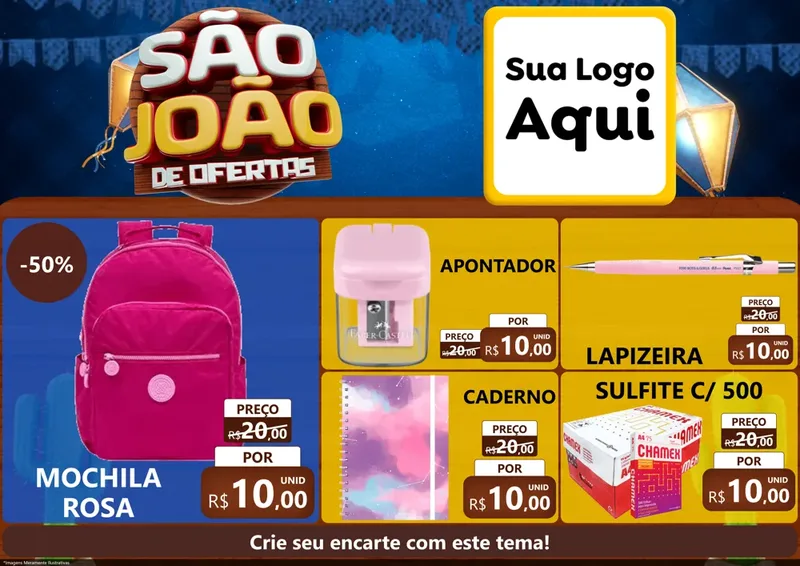 Modelo de Encarte para Encarte A4 Horizontal com o tema São João Ofertas Imbatíveis! - Junina para Papelaria