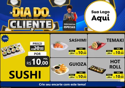 Modelo de Encarte para Encarte A4 Horizontal com o tema Dia Do Cliente para Comida japonesa