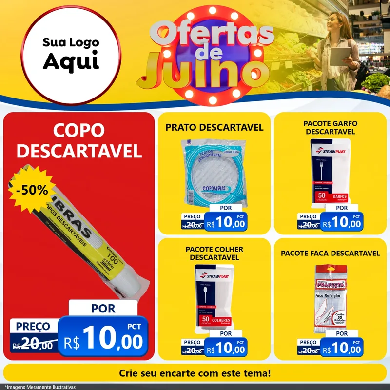 Modelo de Rede Social para Feed Facebook com o tema Ofertas de Julho para Embalagens