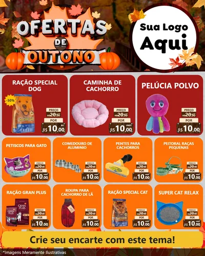 Modelo de Rede Social para Feed Instagram com o tema Ofertas de Outono para Pet Shop