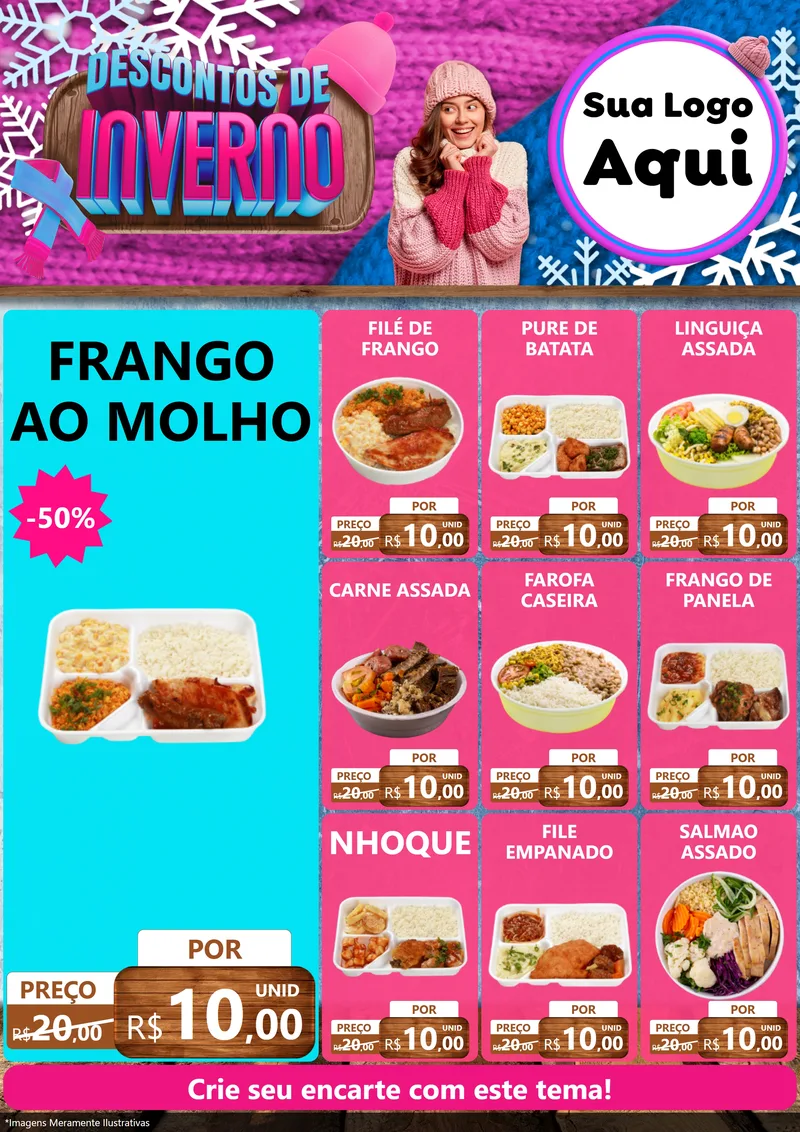 Modelo de Encarte para Encarte A4 Vertical com o tema Descontos de Inverno para Restaurante
