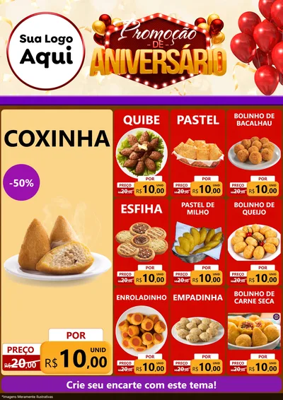 Modelo de Encarte para Encarte A4 Vertical com o tema Promoção de Aniversário para Salgadaria