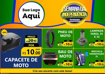 Modelo de Encarte para Encarte A4 Horizontal com o tema Semana da Independência Declaramos Preços Baixos para Moto peças