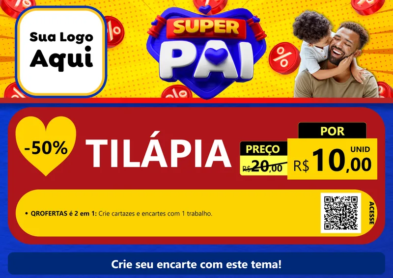 Modelo de Cartaz para Cartaz A4 Horizontal com o tema Super Pai para Peixaria