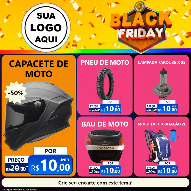 Modelo de Rede Social para Feed Facebook com o tema Black Friday para Moto peças