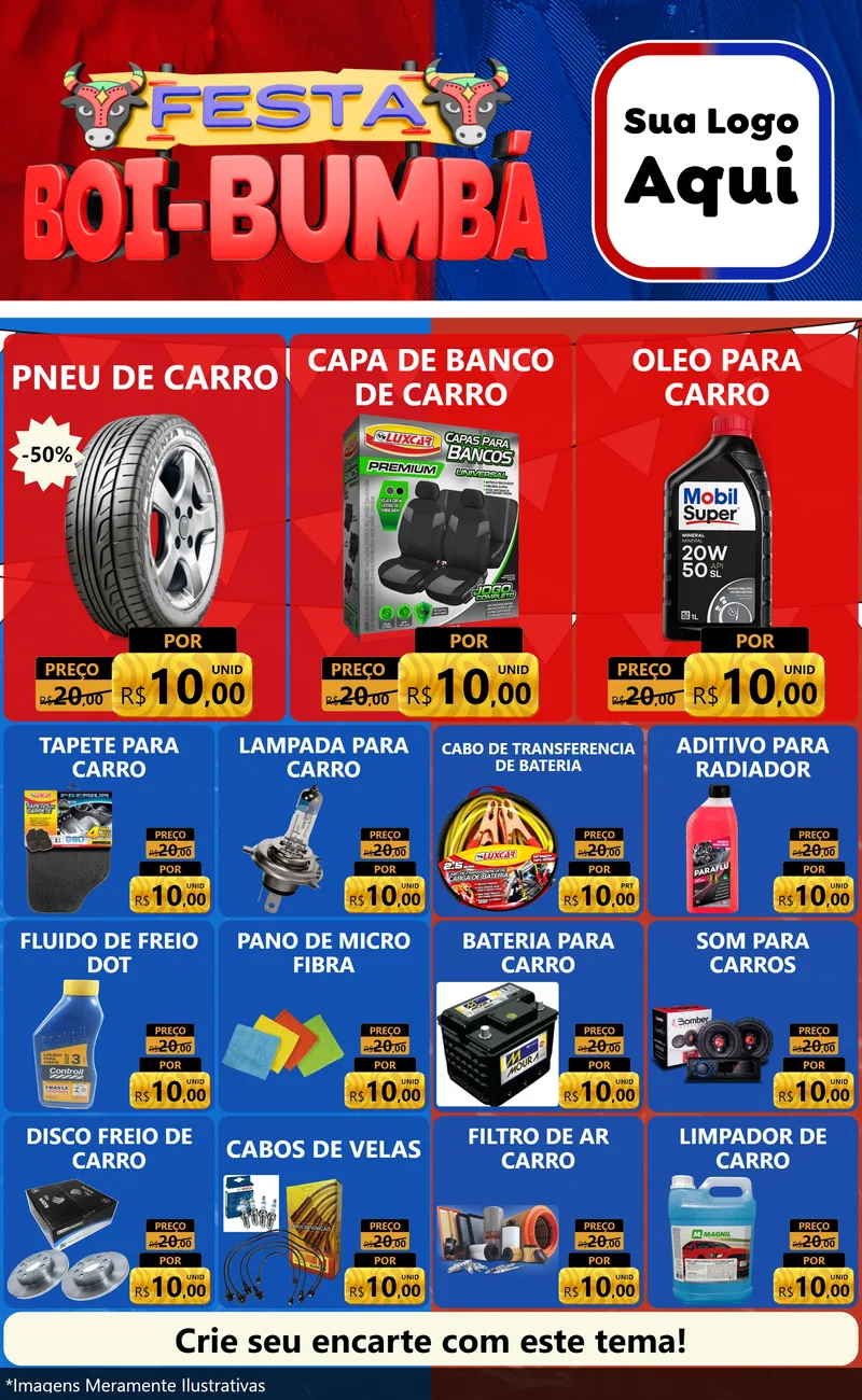 Modelo de Encarte para Encarte Grande com o tema Festa Boi Bumbá para Auto peças