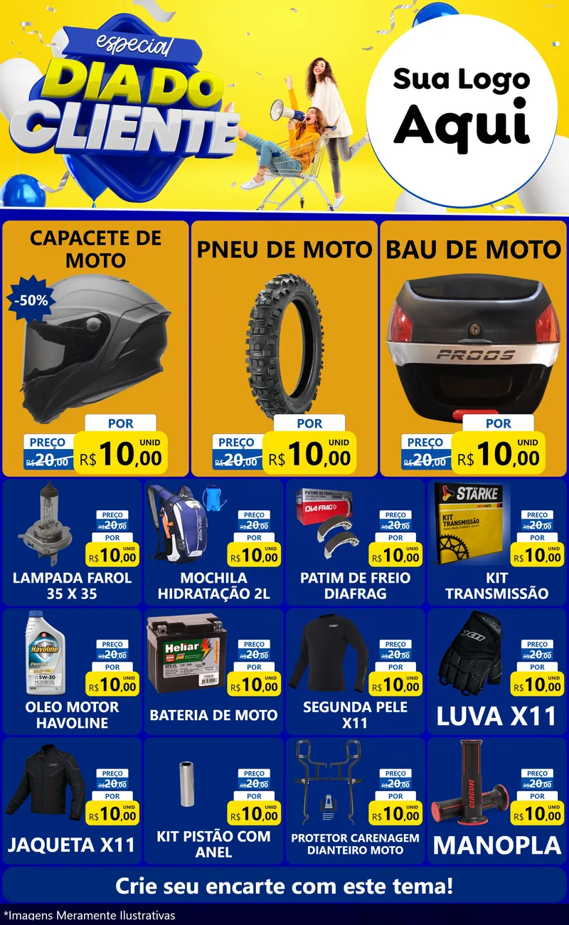 Modelo de Encarte para Encarte Grande com o tema Especial Dia do Cliente para Moto peças
