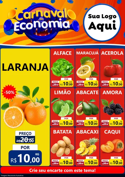 Modelo de Encarte para Encarte A4 Vertical com o tema Carnaval da Economia para Hortifrúti