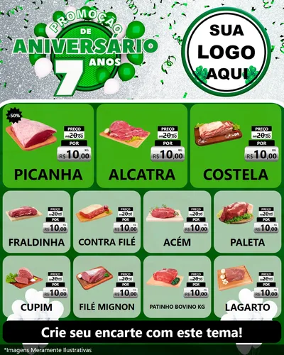 Modelo de Rede Social para Feed Instagram com o tema Promoção de Aniversário - 7 Anos para Açougue