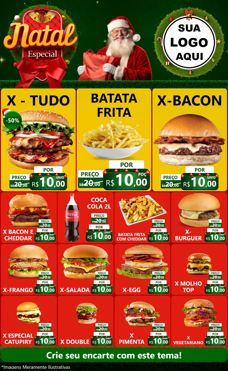 Modelo de Encarte para Encarte Grande com o tema Natal Especial para Hamburgueria
