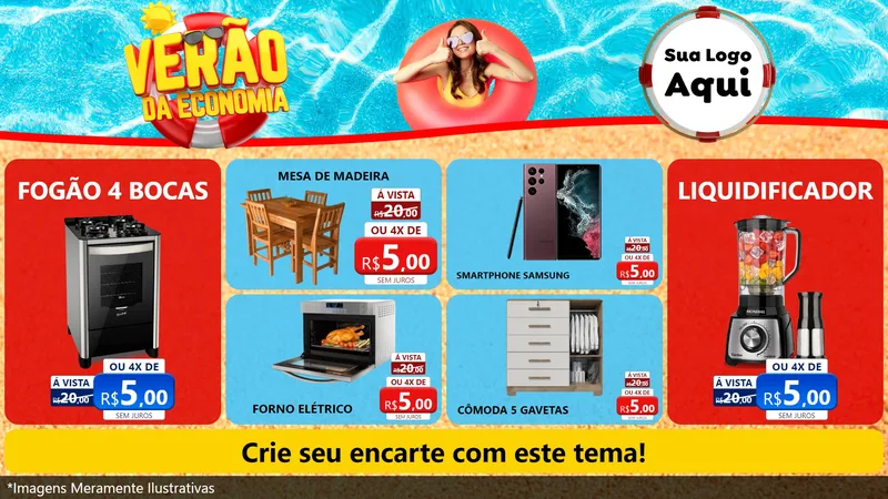 Modelo de TV para TV Horizontal com o tema Verão da Economia para Móveis e Eletro