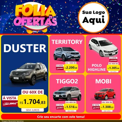 Modelo de Rede Social para Feed Facebook com o tema Folia de Ofertas para Concessionaria de Carros