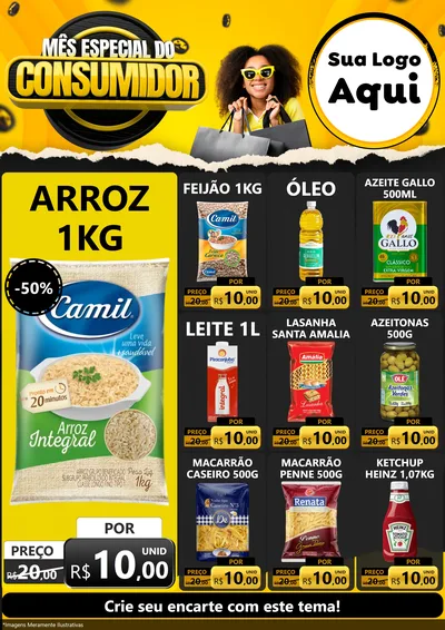 Modelo de Encarte para Encarte A4 Vertical com o tema Mês Especial do Consumidor para Supermercado