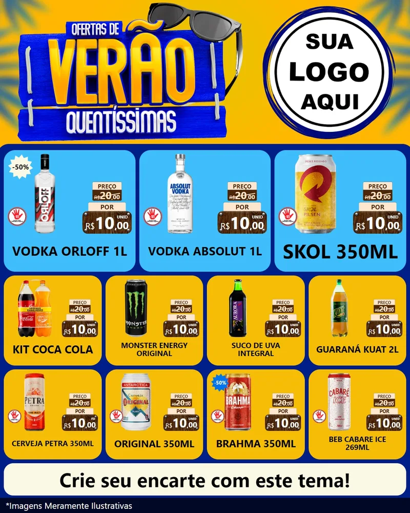 Modelo de Rede Social para Feed Instagram com o tema Ofertas de Verão Quentíssimas para Distribuidora de bebidas