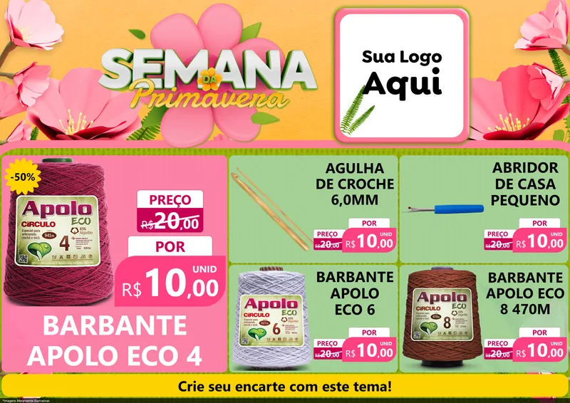 Modelo de Encarte para Encarte A4 Horizontal com o tema Semana da Primavera para Armarinho e Aviamentos