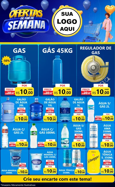Modelo de Encarte para Encarte Grande com o tema Ofertas de Fim de Semana para Água e gás