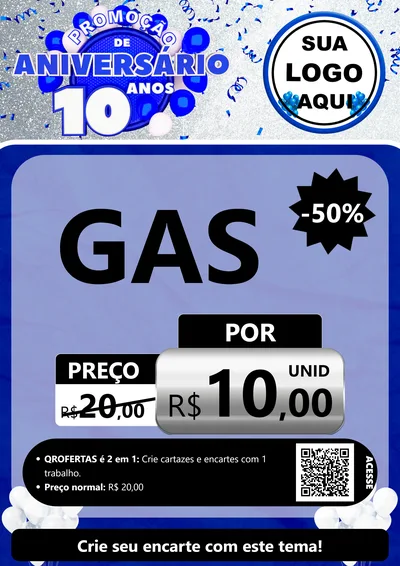 Modelo de Cartaz para Cartaz A4 Vertical com o tema Promoção de Aniversário - 10 Anos para Água e gás
