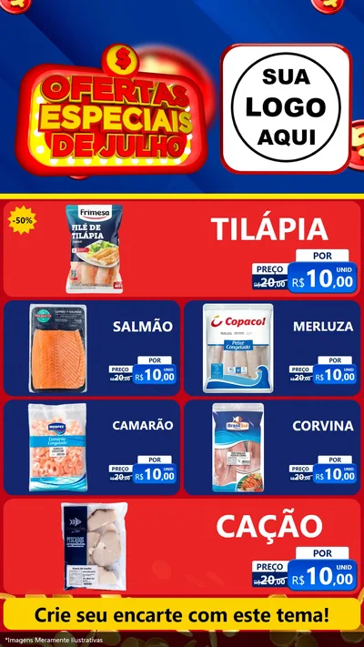 Modelo de TV para TV Vertical com o tema Ofertas Especiais de Julho para Peixaria
