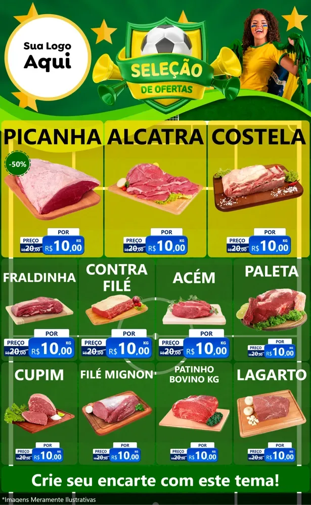 Modelo de Encarte para Encarte Grande com o tema Seleção de Ofertas - Copa para Açougue