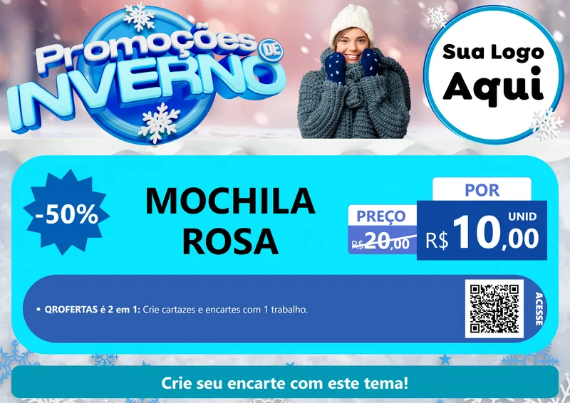 Modelo de Cartaz para Cartaz A4 Horizontal com o tema Promoções de Inverno para Papelaria