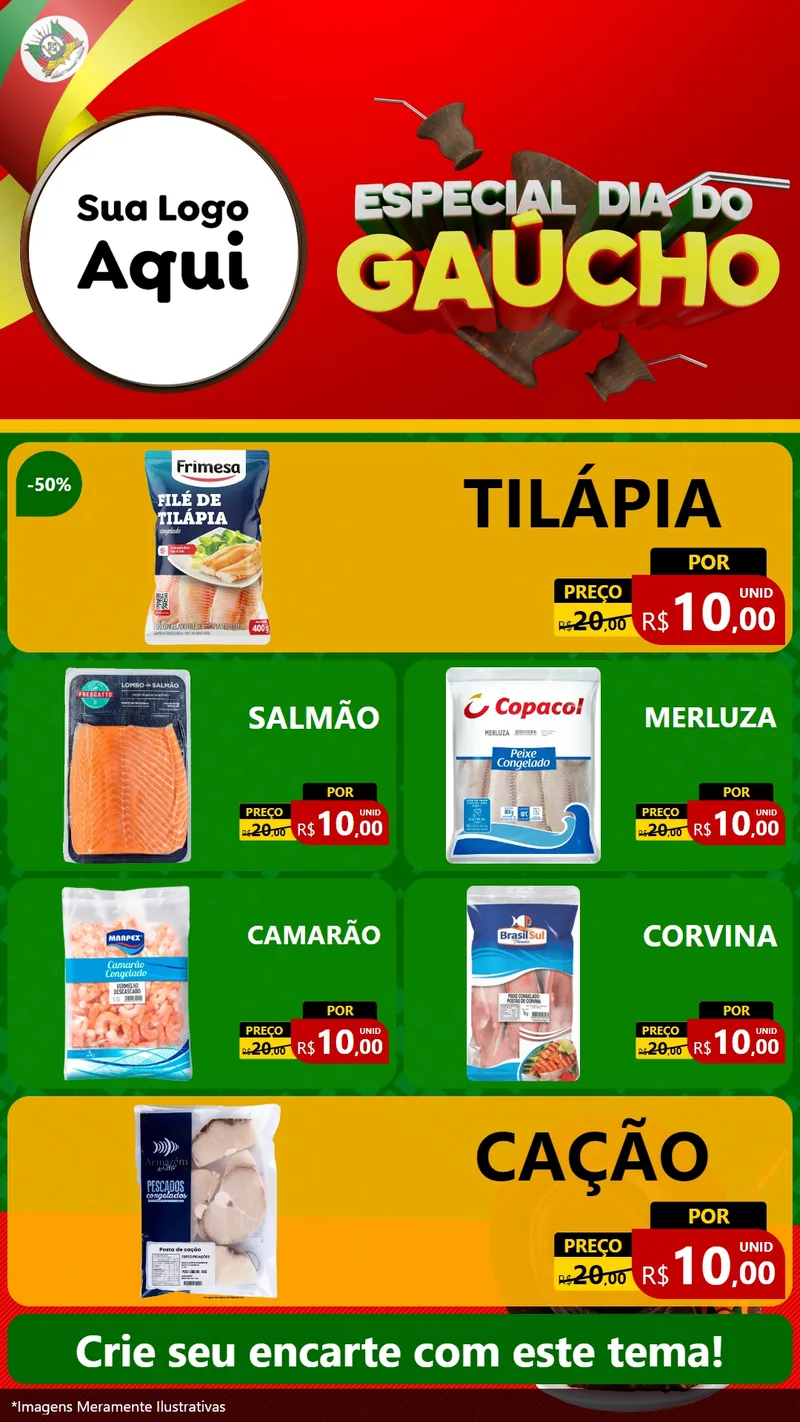 Modelo de TV para TV Vertical com o tema Especial Dia do Gaúcho para Peixaria