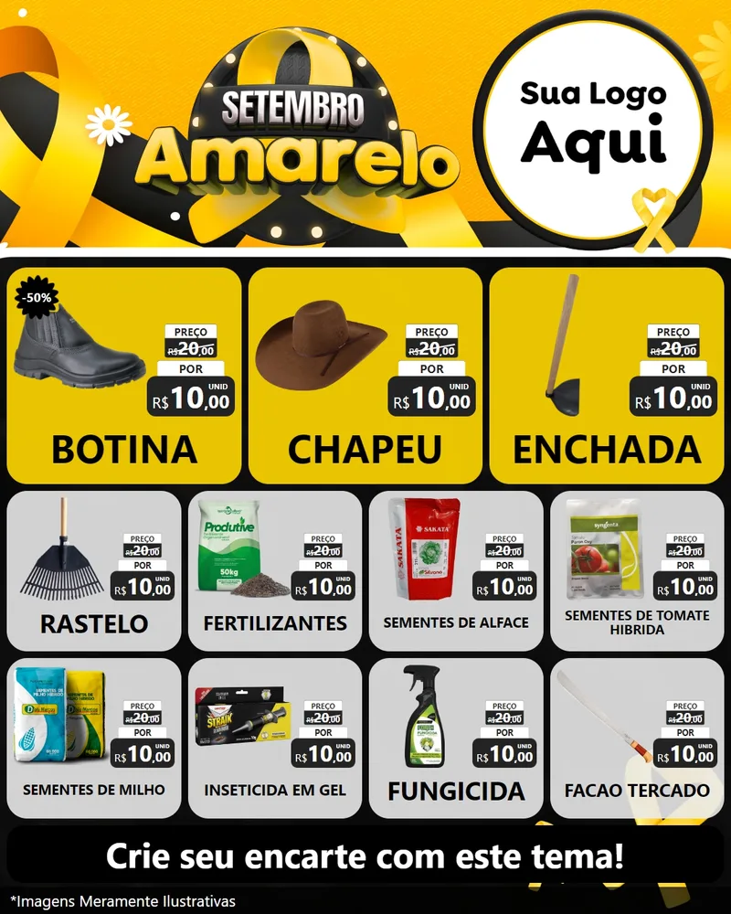 Modelo de Rede Social para Feed Instagram com o tema Setembro Amarelo para Agropecuária