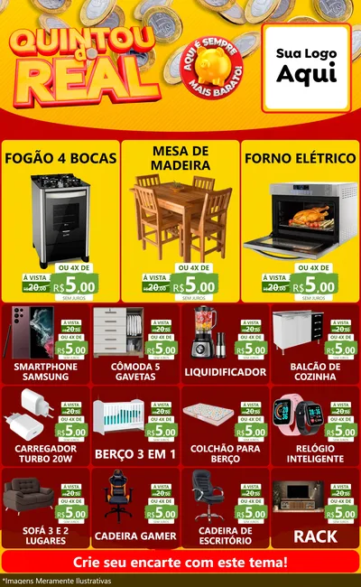 Modelo de Encarte para Encarte Grande com o tema Quintou do Real para Móveis e Eletro