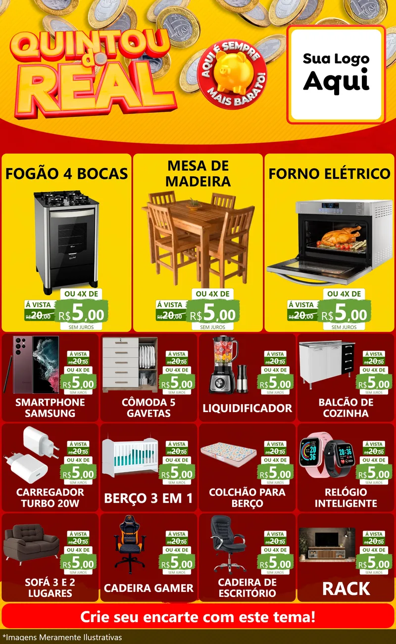 Modelo de Encarte para Encarte Grande com o tema Quintou do Real para Móveis e Eletro