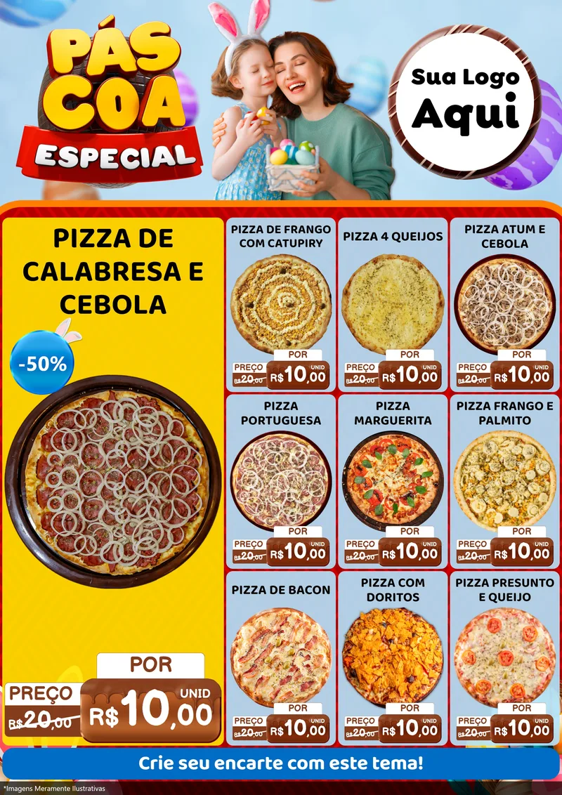 Modelo de Encarte para Encarte A4 Vertical com o tema Páscoa Especial para Pizzaria