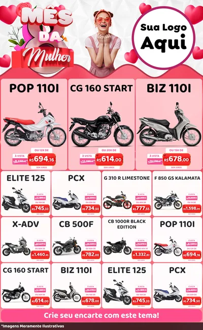Modelo de Encarte para Encarte Grande com o tema Mês da Mulher para Concessionaria de Motos