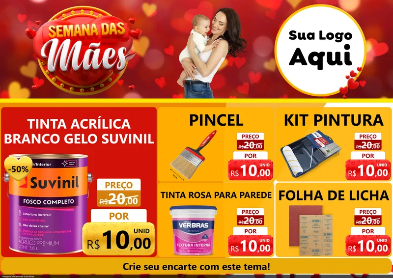 Modelo de Encarte para Encarte A4 Horizontal com o tema Semana das Mães para Tintas e Ferramentas