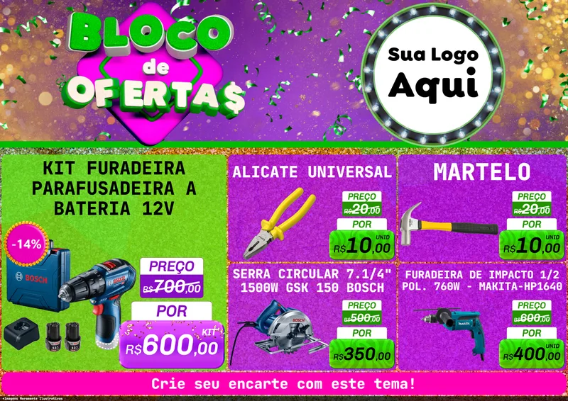 Modelo de Encarte para Encarte A4 Horizontal com o tema Bloco de Ofertas para Maquinas e Ferramentas