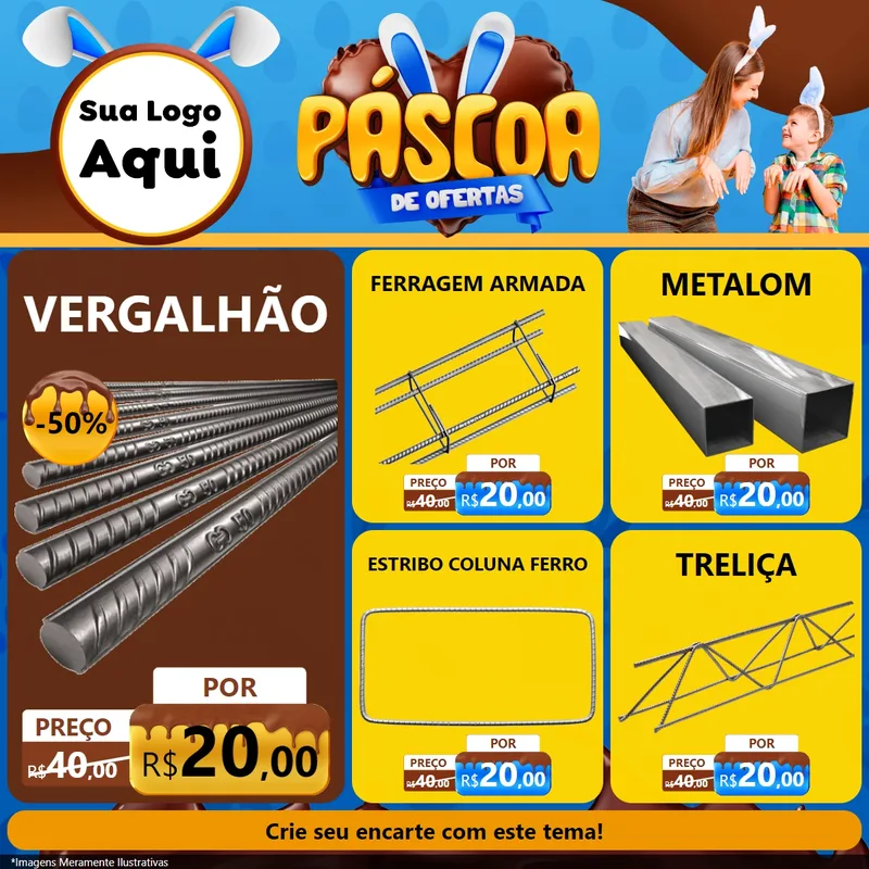 Modelo de Rede Social para Feed Facebook com o tema Páscoa de Ofertas para Ferragens