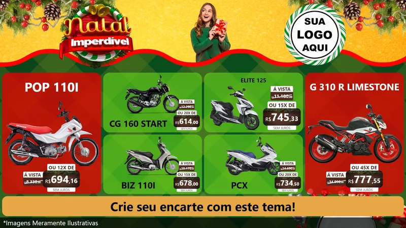 Modelo de TV para TV Horizontal com o tema Natal Imperdível para Concessionaria de Motos