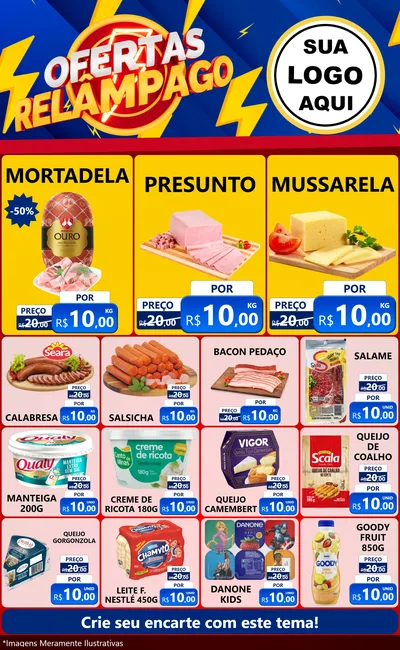 Modelo de Encarte para Encarte Grande com o tema Ofertas Relâmpago para Frios e Laticínios
