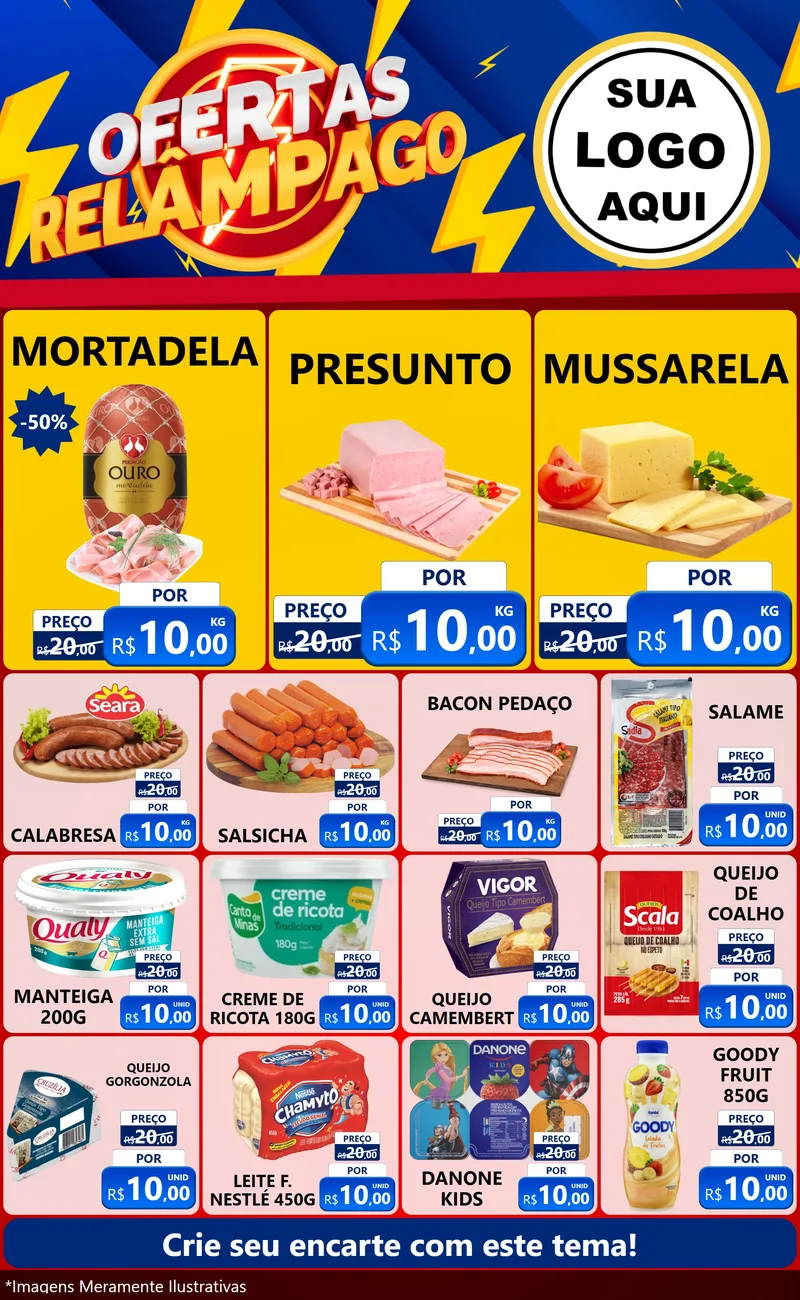 Modelo de Encarte para Encarte Grande com o tema Ofertas Relâmpago para Frios e Laticínios