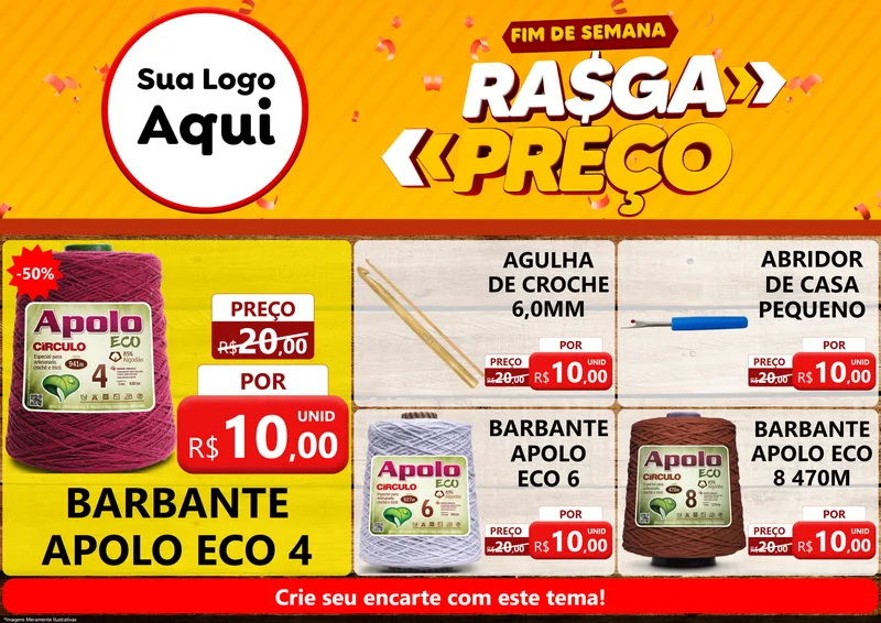 Modelo de Encarte para Encarte A4 Horizontal com o tema Fim de Semana Rasga Preços para Armarinho e Aviamentos