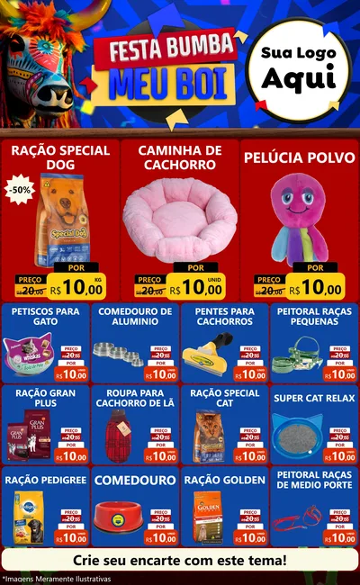 Modelo de Encarte para Encarte Grande com o tema Festa Bumba meu Boi para Pet Shop