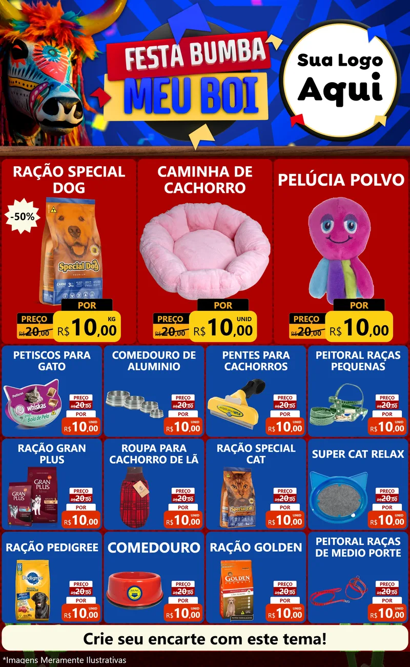 Modelo de Encarte para Encarte Grande com o tema Festa Bumba meu Boi para Pet Shop